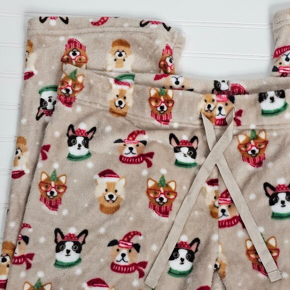 Daydream Plush Ultra Soft Women's Tan Christmas Puppy Pajama Pants Size XL NWT - Picture 3 of 11